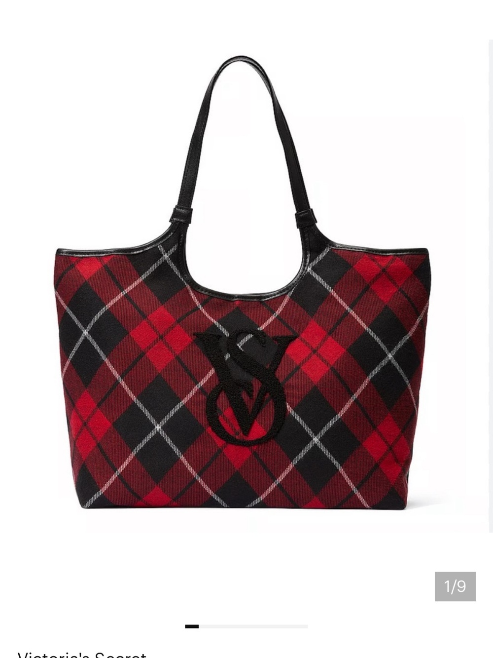 Victoria’s Secret WT Plaid Tote Bag with Monogram Accent - Red & Black